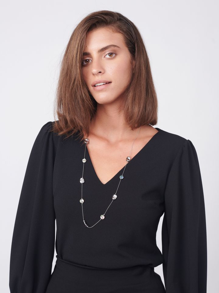 שרשרת אבני שיש בשילוב כסף בצבע כסף